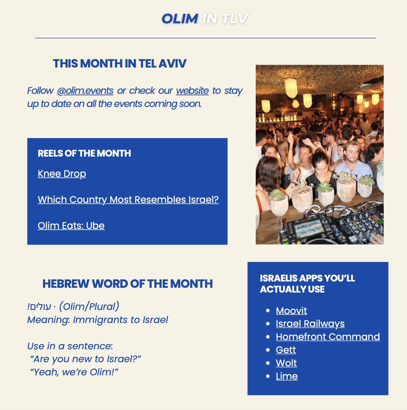 Olim in Tel Aviv Newsletter Issue 1