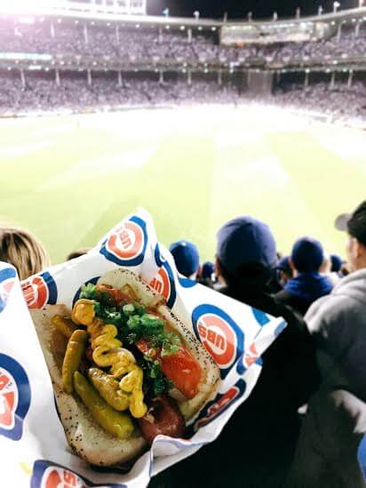 Classic Chicago hot dog at Wrigley Field 