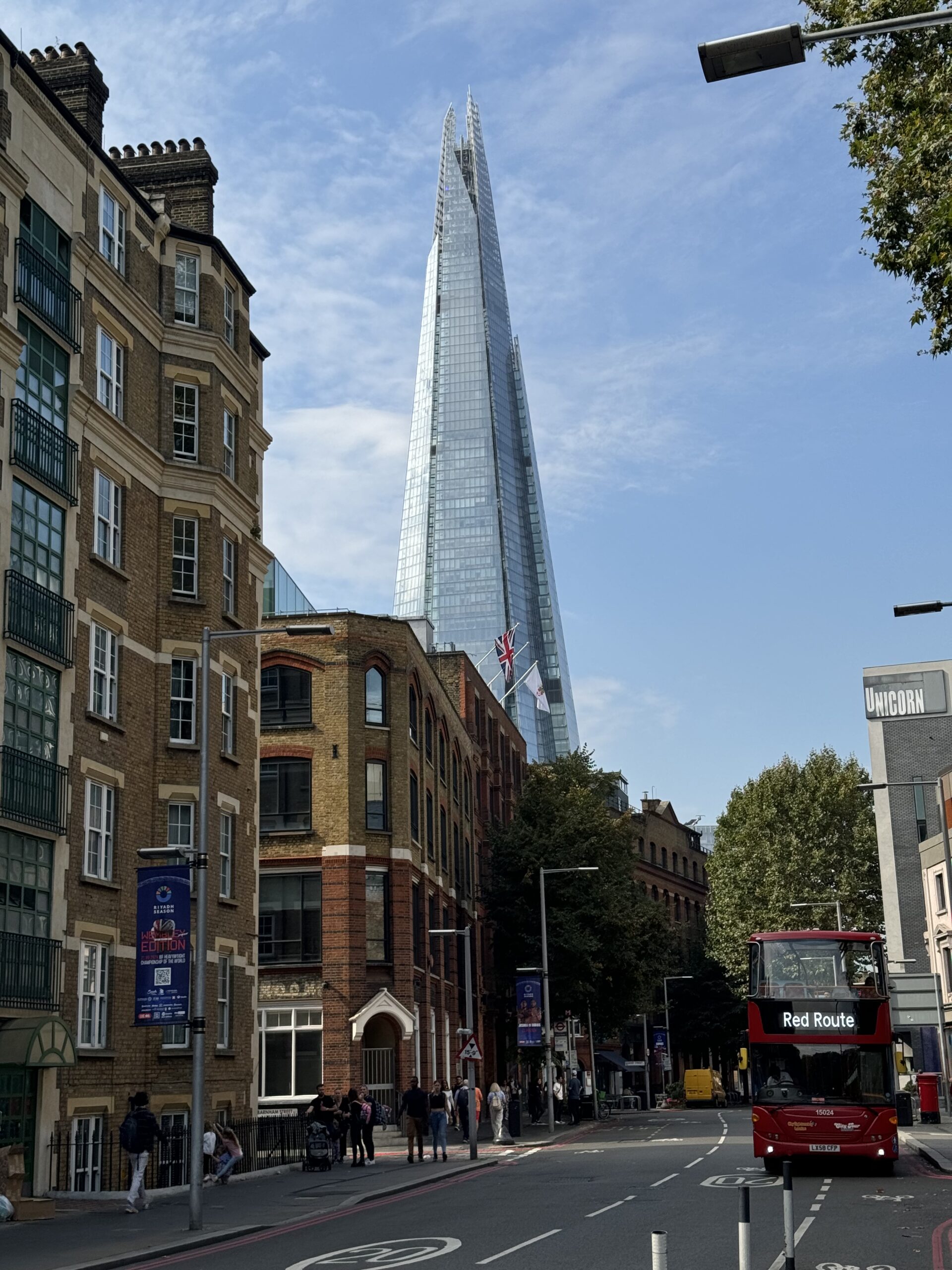 view of the shard on a London street