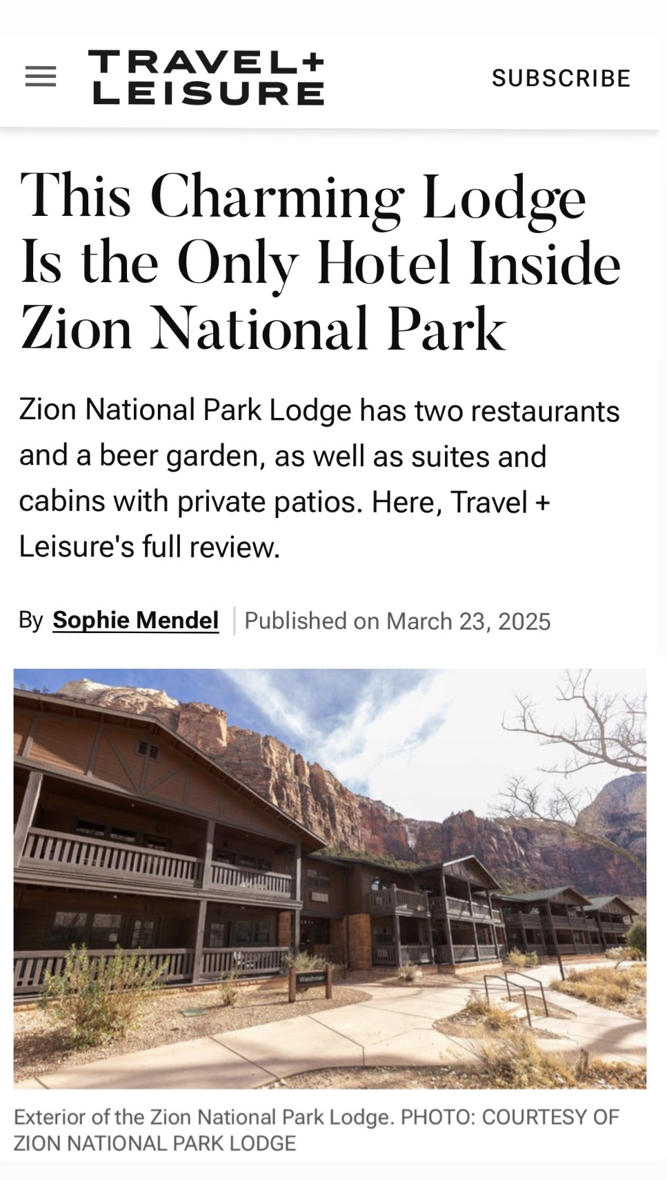 Zion National Park Lodge Hotel Review for Travel + Leisure